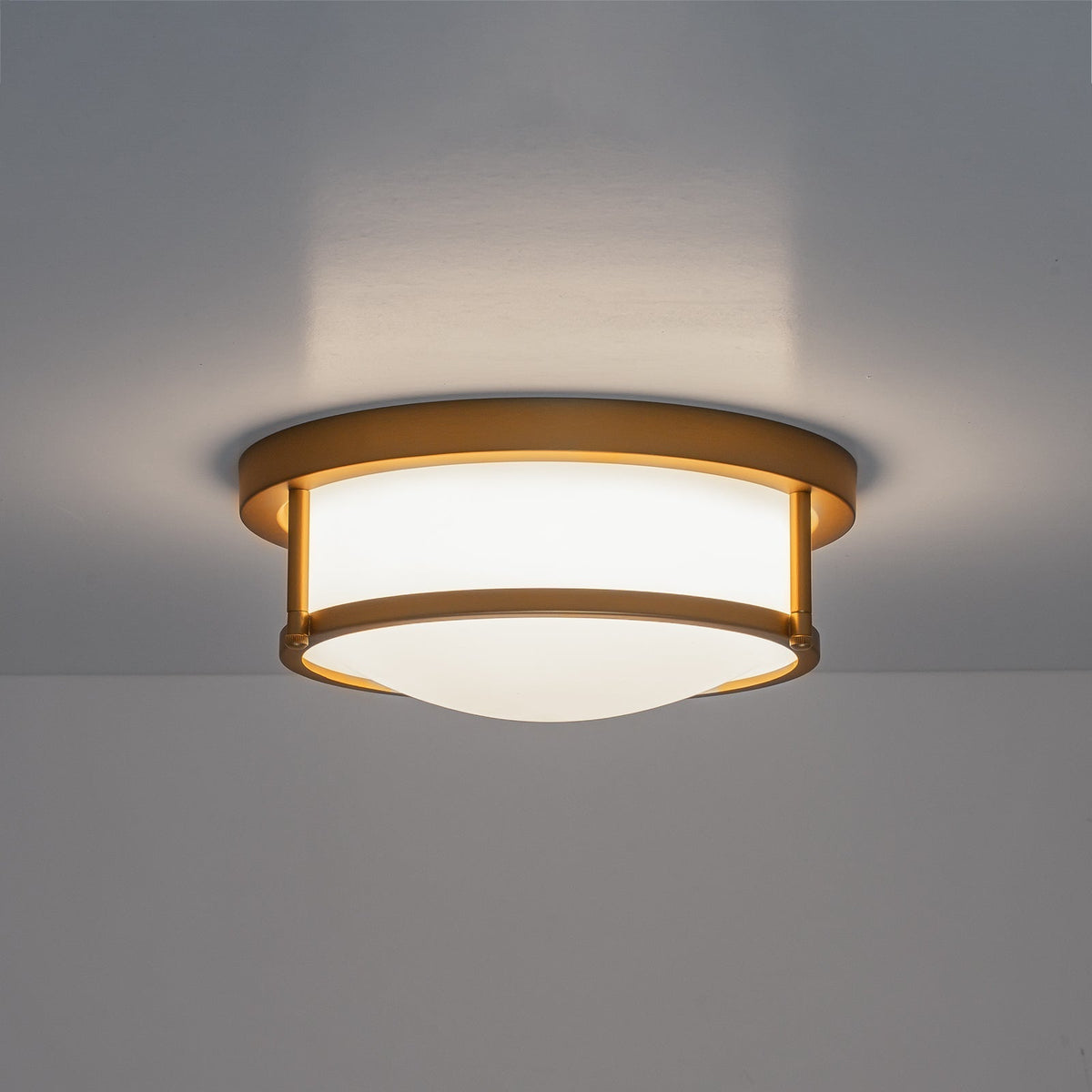 Brass Dimmable LED Round Frosted Glass Drum Ceiling Light