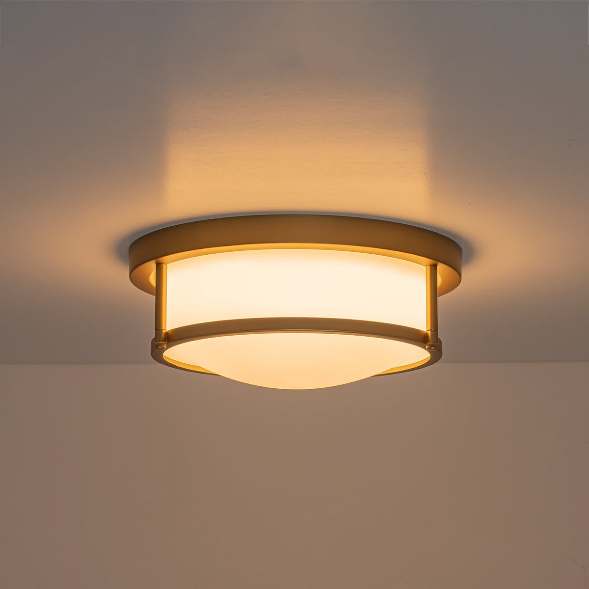 Brass Dimmable LED Round Frosted Glass Drum Ceiling Light
