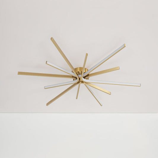 Brass Dimmable LED Round Sunburst Strip Semi Flush Mount