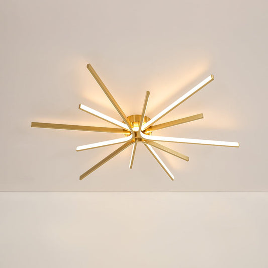 Brass Dimmable LED Round Sunburst Strip Semi Flush Mount