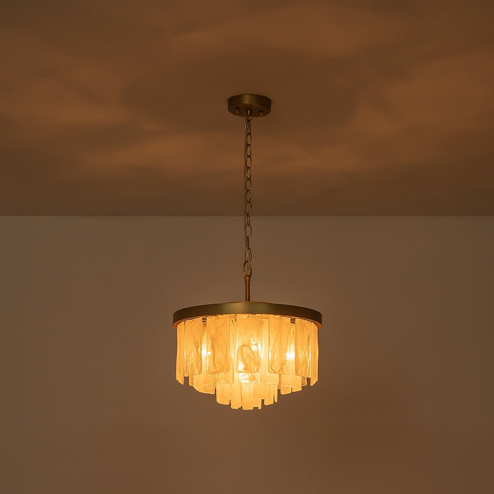 Tiered Opal Swirl Glass Round Semi Flush Mount Chandelier