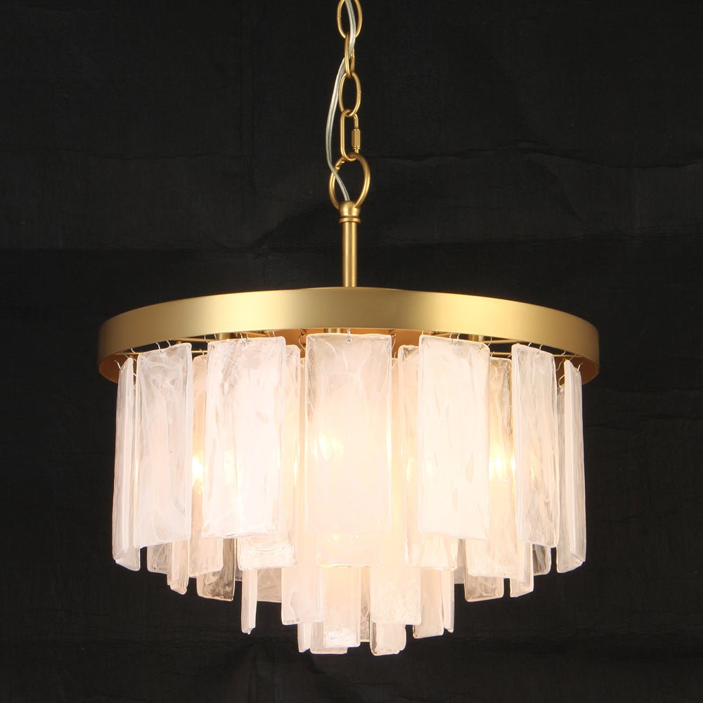 Tiered Opal Swirl Glass Round Semi Flush Mount Chandelier