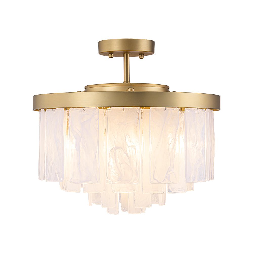 Tiered Opal Swirl Glass Round Semi Flush Mount Chandelier