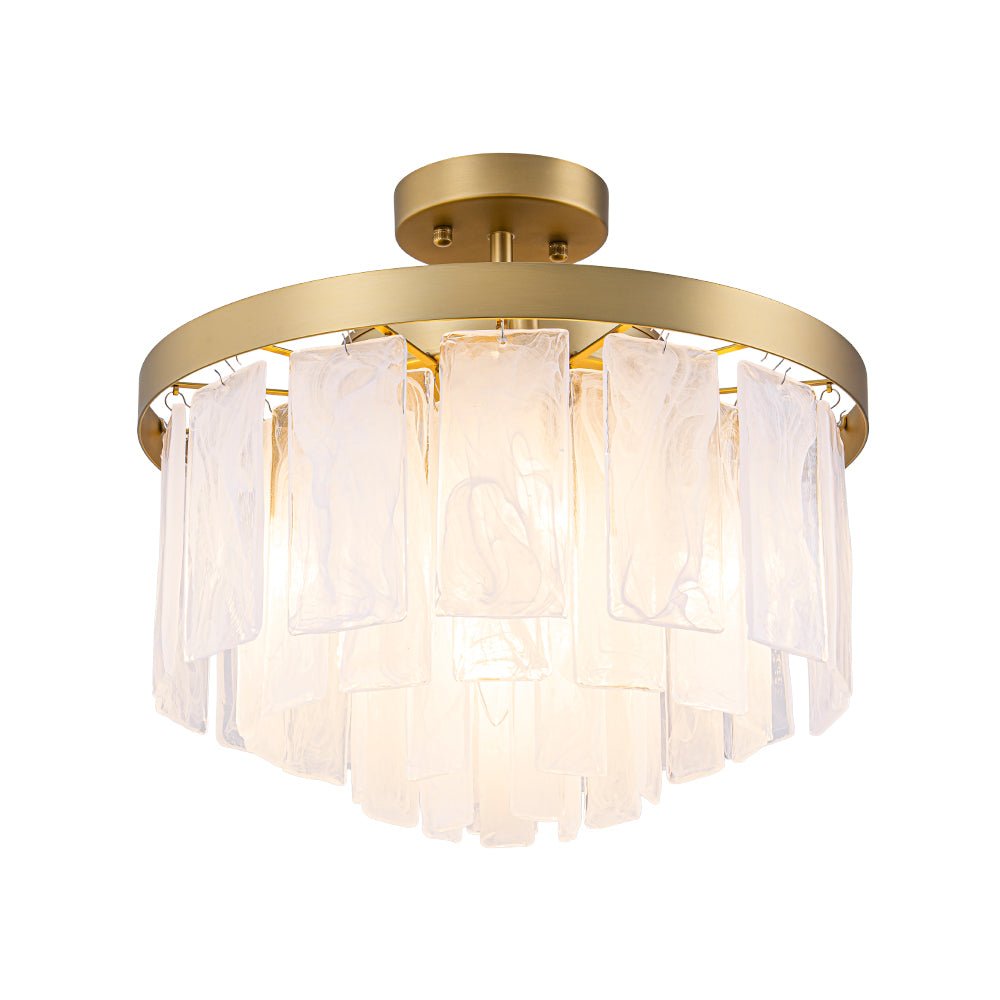 Tiered Opal Swirl Glass Round Semi Flush Mount Chandelier