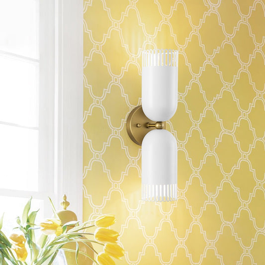 Brass White Tulip 2-Light Up Down Hourglass Vanity Wall Sconce