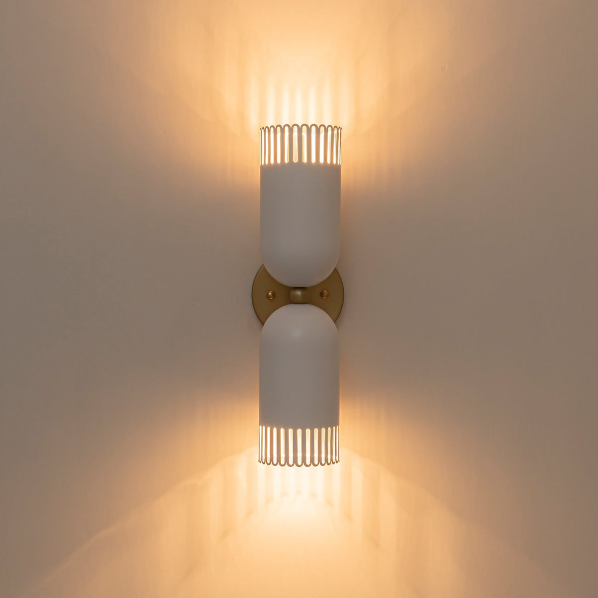 Brass White Tulip 2-Light Up Down Hourglass Vanity Wall Sconce