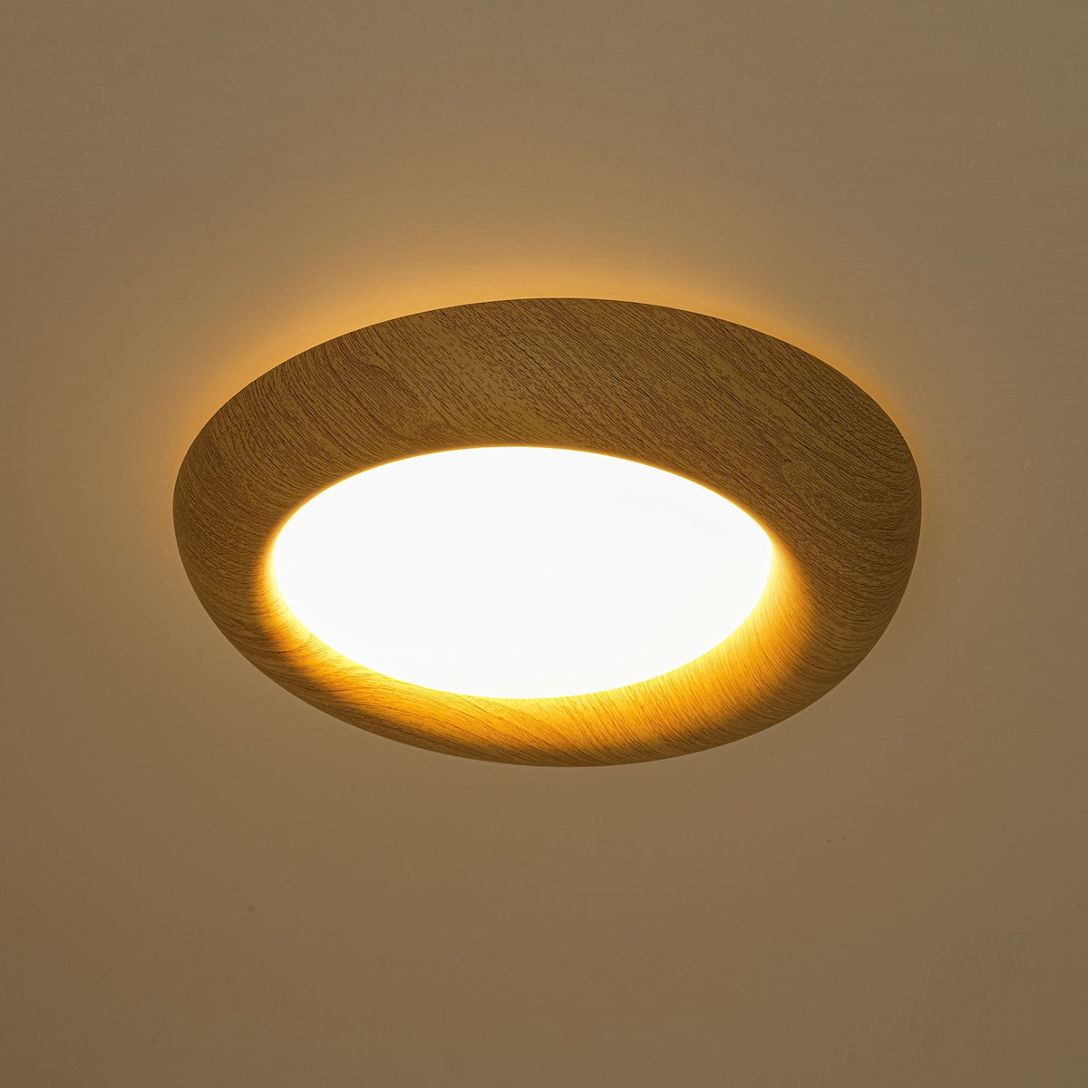 Crater Rustic Wood Grain Dimmable LED Flush Mount Light