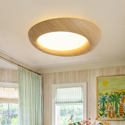 Crater Rustic Wood Grain Dimmable LED Flush Mount Light