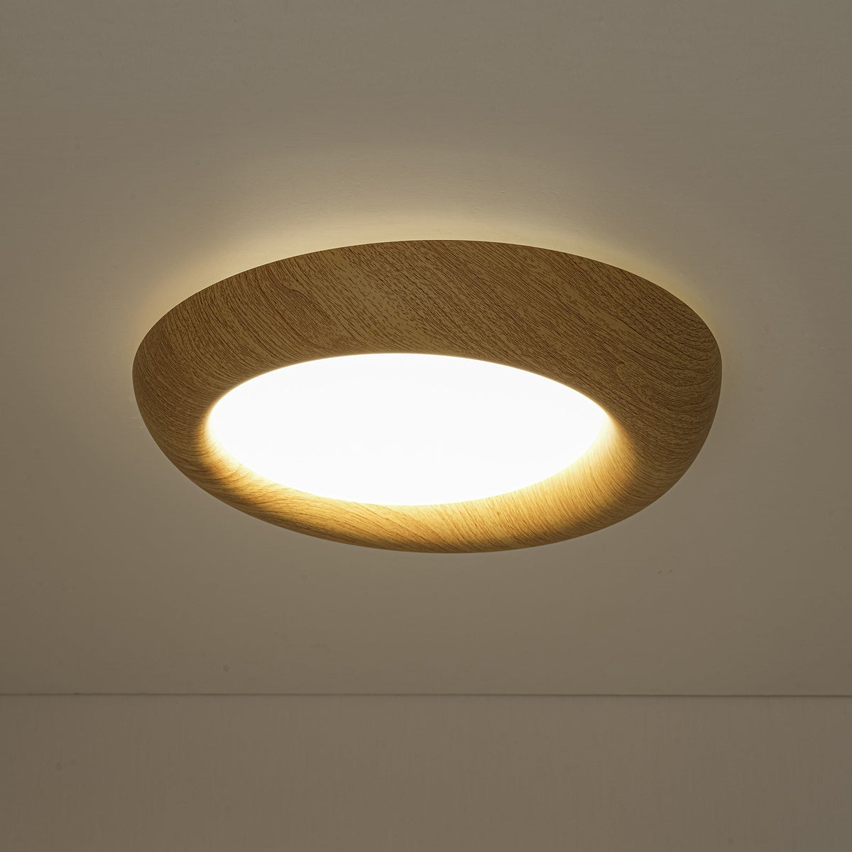 Crater Rustic Wood Grain Dimmable LED Flush Mount Light