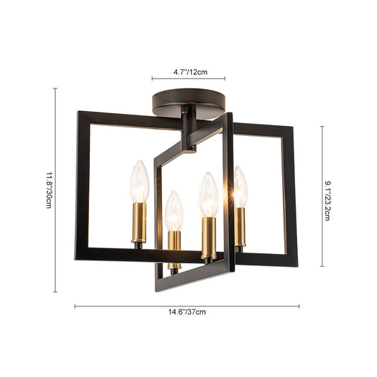 Farmhouse Black Brass 4-Light Square Cage Semi Flush Mount