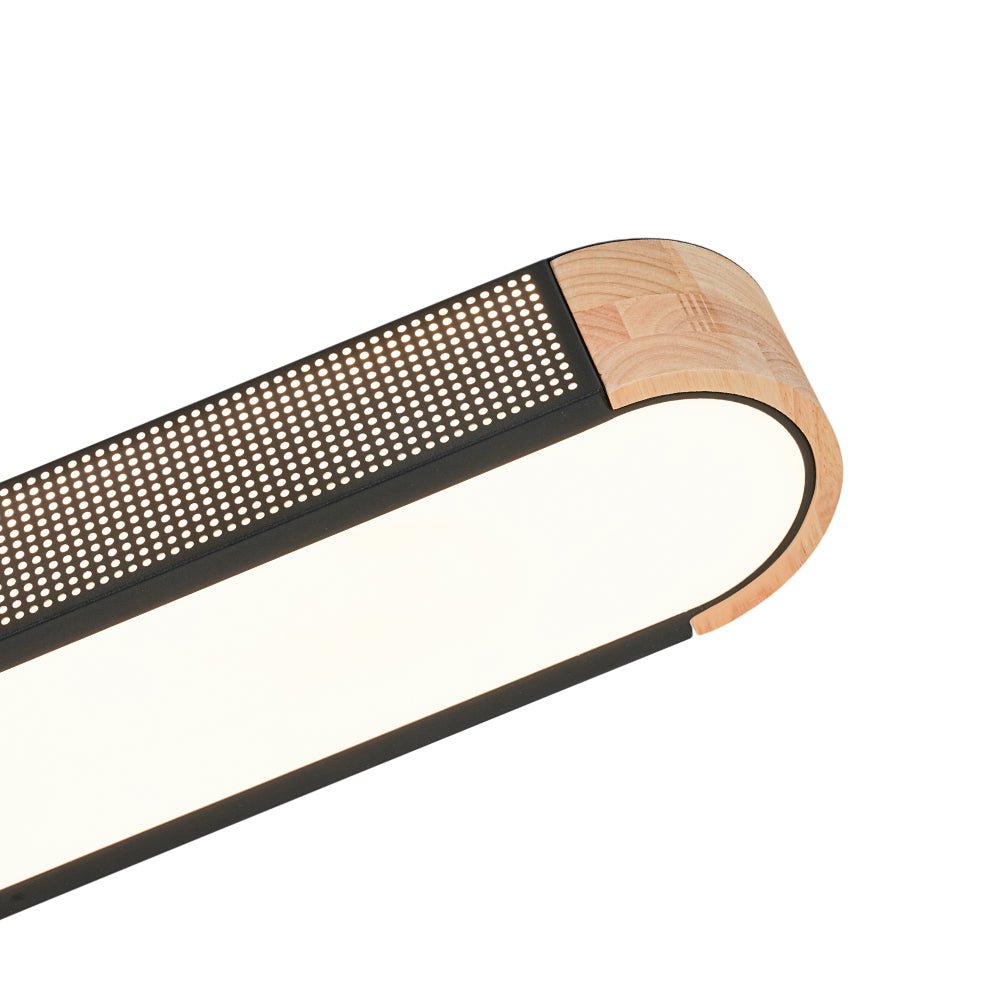 Farmhouse Black Mesh Wood Dimmable LED Oval Ceiling Light