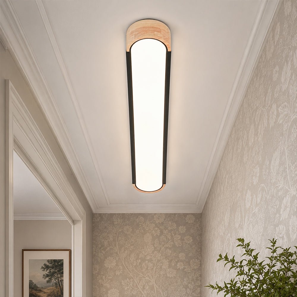 Farmhouse Black Mesh Wood Dimmable LED Oval Ceiling Light