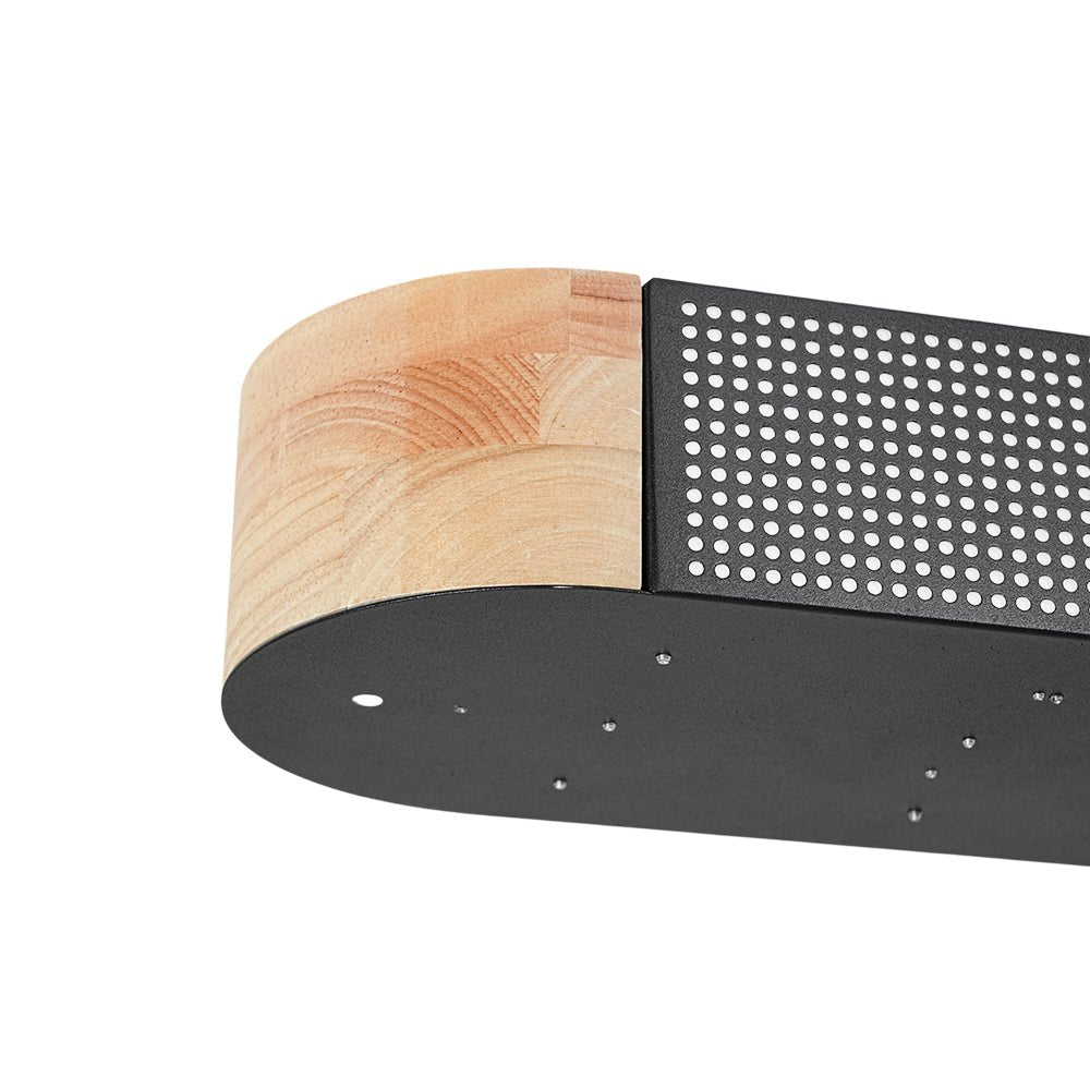 Farmhouse Black Mesh Wood Dimmable LED Oval Ceiling Light