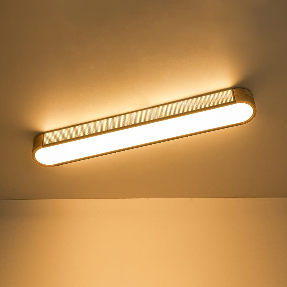 Farmhouse Black Mesh Wood Dimmable LED Oval Ceiling Light