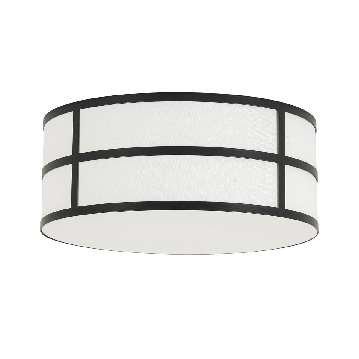 Farmhouse White Linen Fabric Drum Cage Flush Mount Light