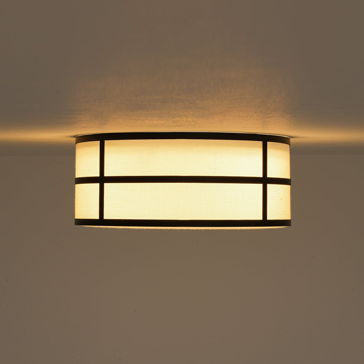 Farmhouse White Linen Fabric Drum Cage Flush Mount Light
