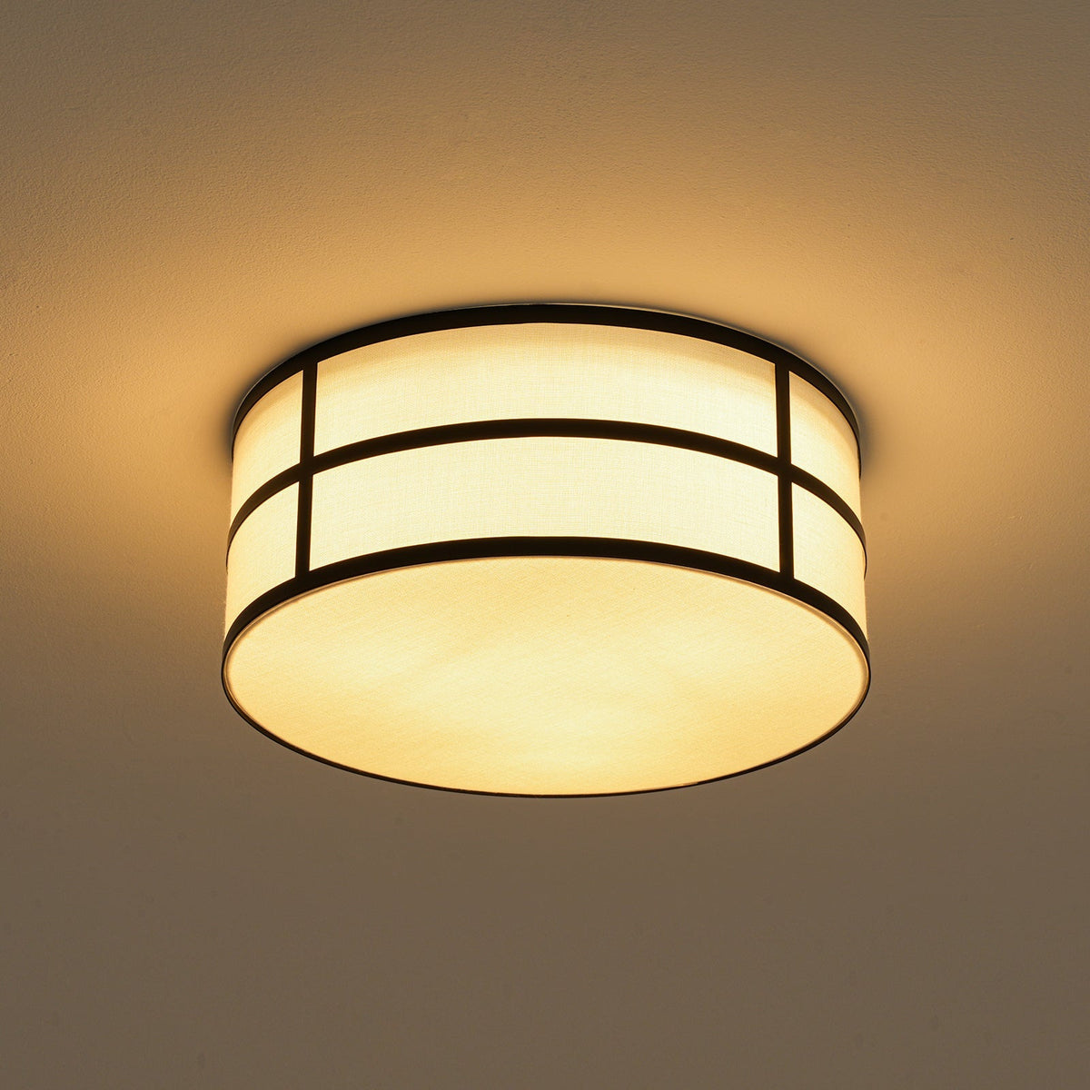 Farmhouse White Linen Fabric Drum Cage Flush Mount Light
