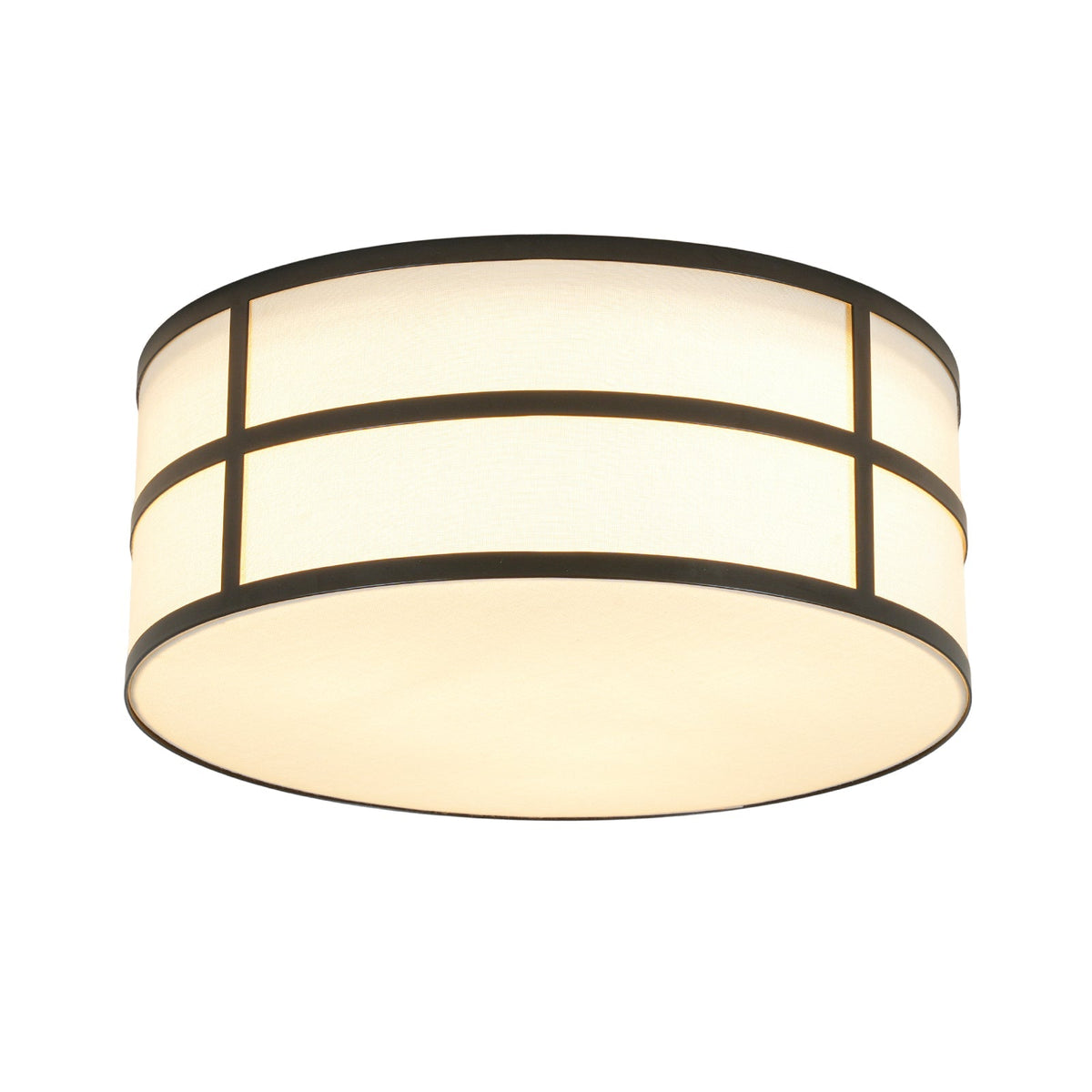 Farmhouse White Linen Fabric Drum Cage Flush Mount Light
