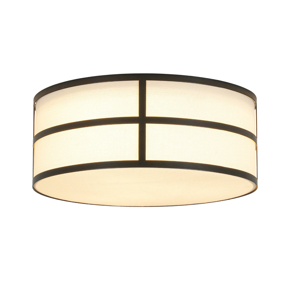 Farmhouse White Linen Fabric Drum Cage Flush Mount Light