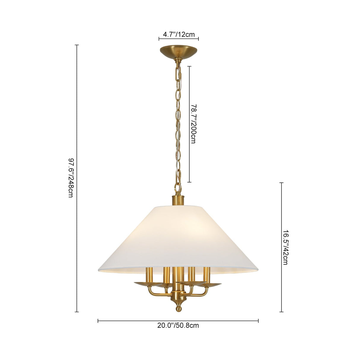 French 4-Light Candle Style Fabric Conical Cage Pendant
