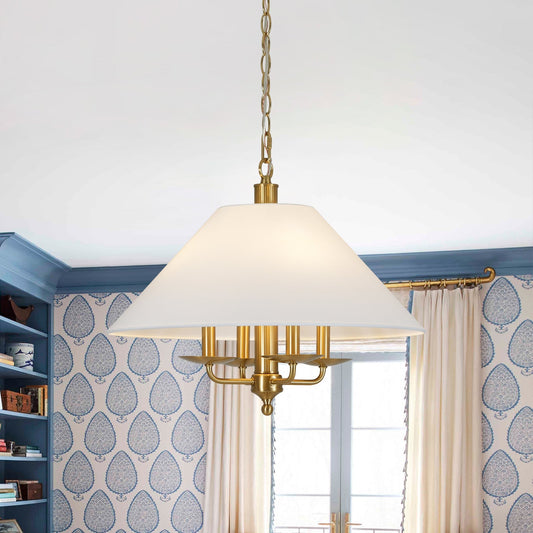 French 4-Light Candle Style Fabric Conical Cage Pendant