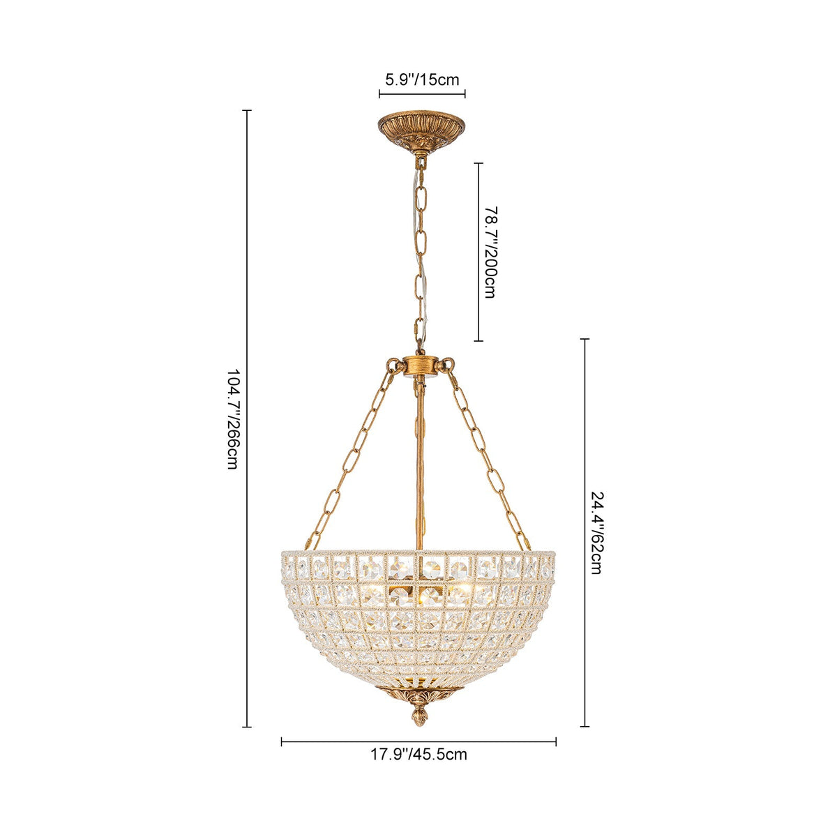 French Antique Brass Bronze Crystal Round Cage Chandelier
