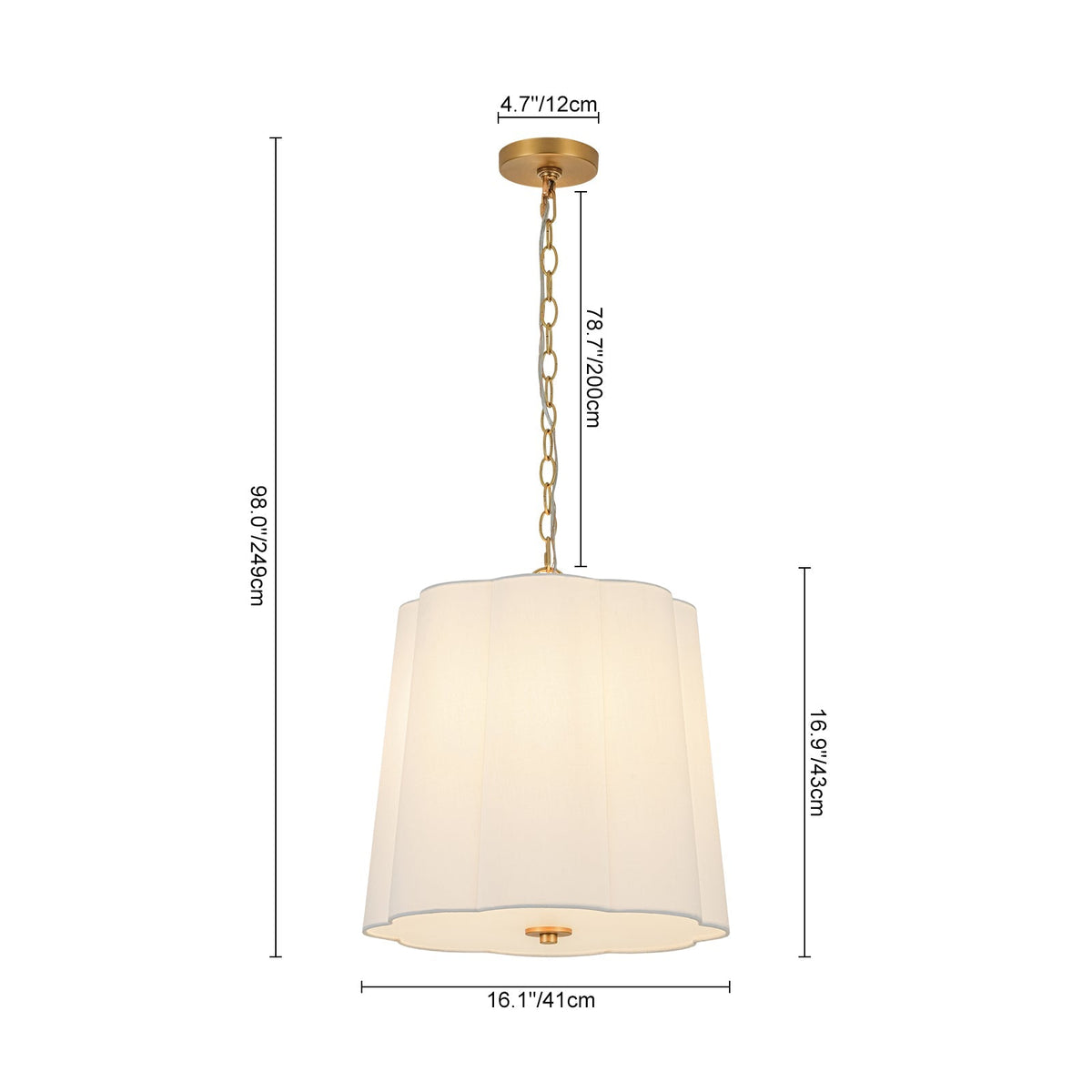 French Bloom White Fabric Scalloped Drum Cage Pendant