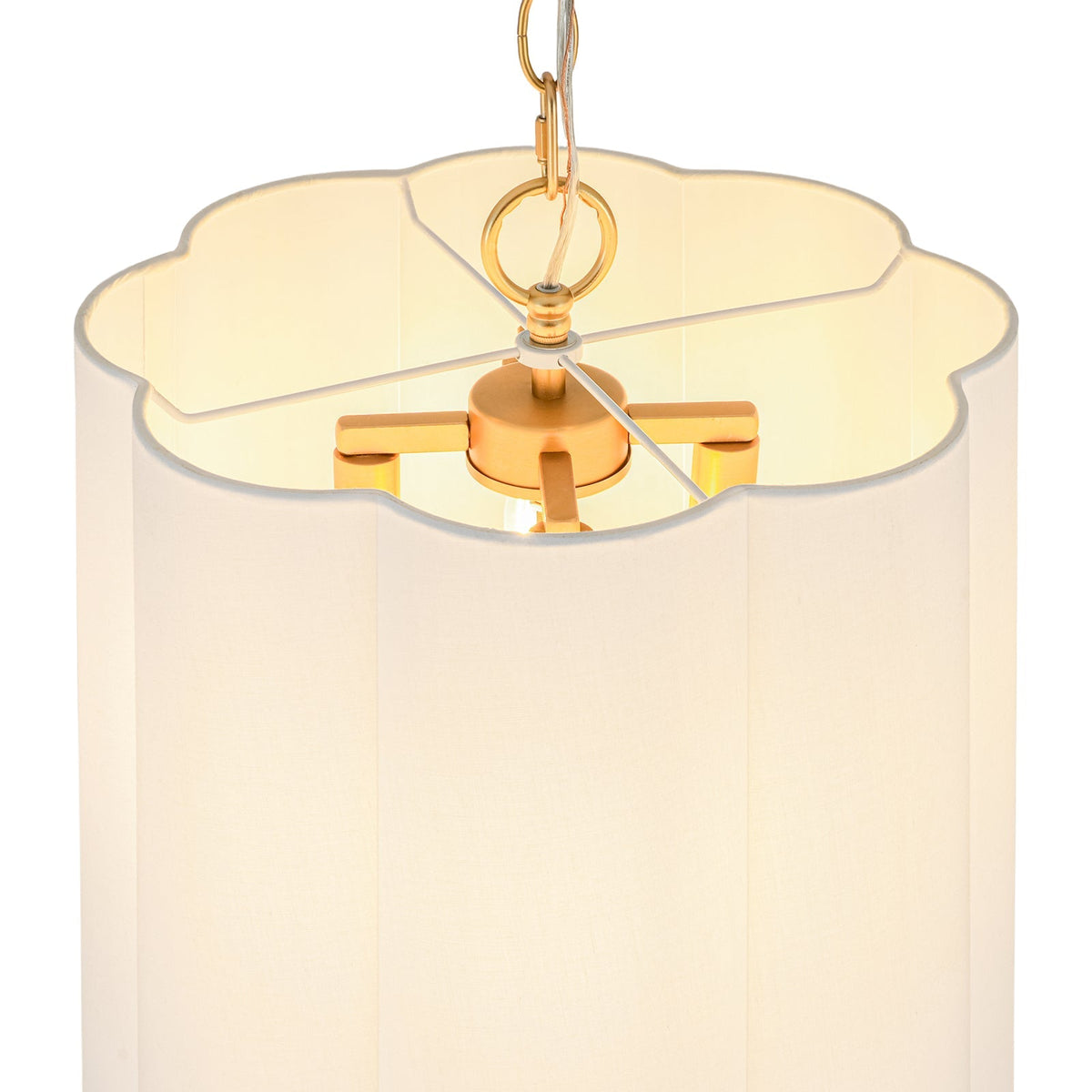 French Bloom White Fabric Scalloped Drum Cage Pendant