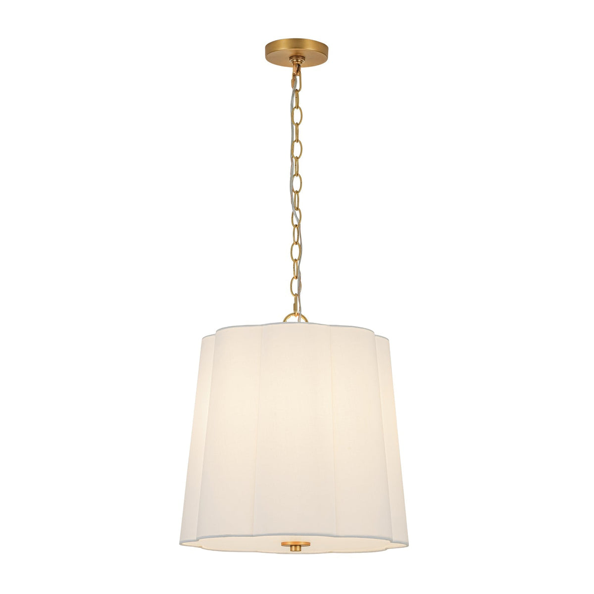French Bloom White Fabric Scalloped Drum Cage Pendant