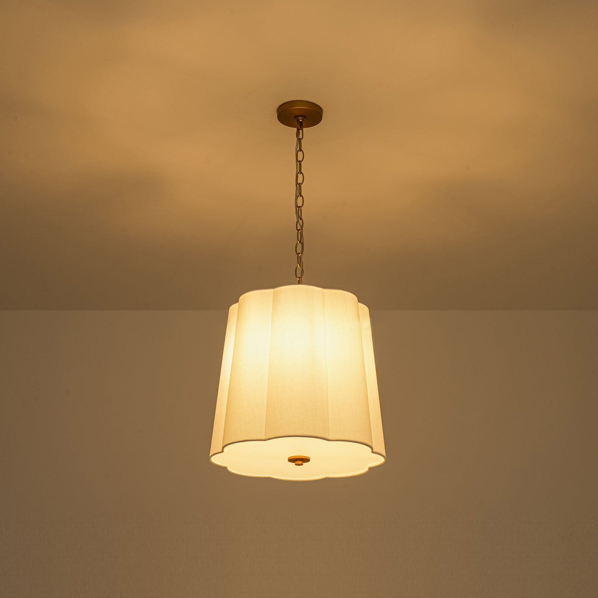 French Bloom White Fabric Scalloped Drum Cage Pendant