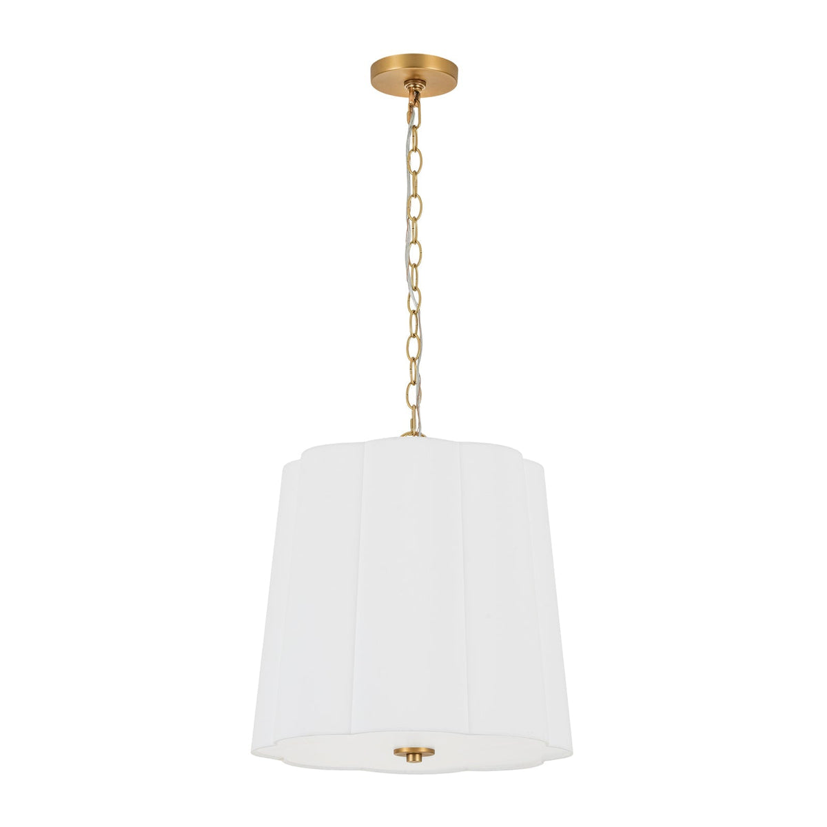 French Bloom White Fabric Scalloped Drum Cage Pendant
