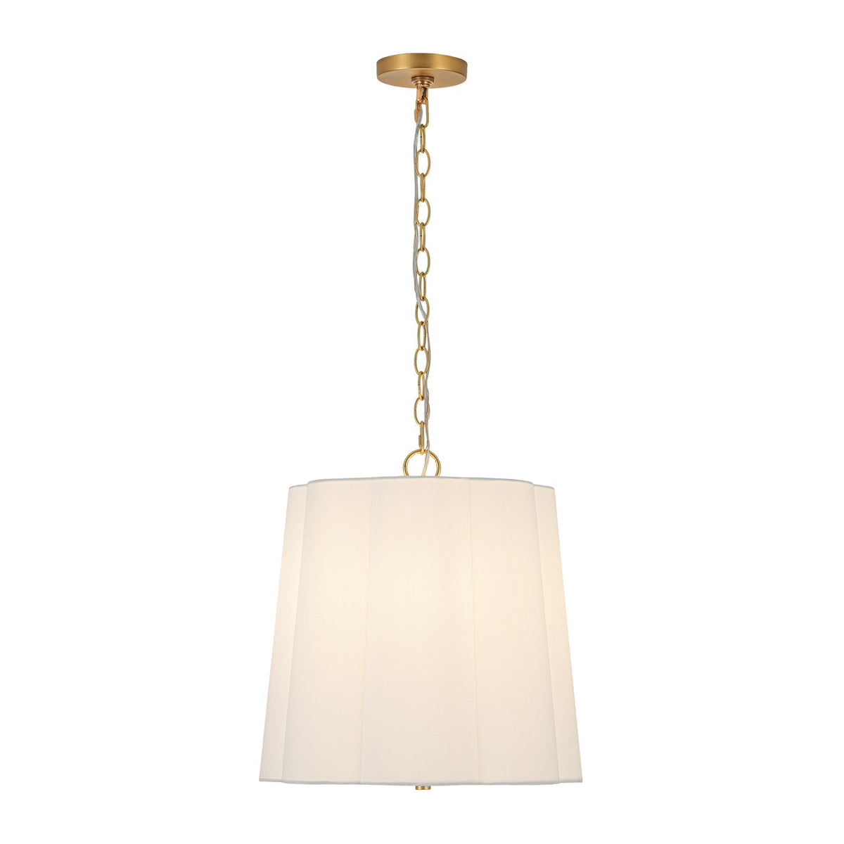 French Bloom White Fabric Scalloped Drum Cage Pendant