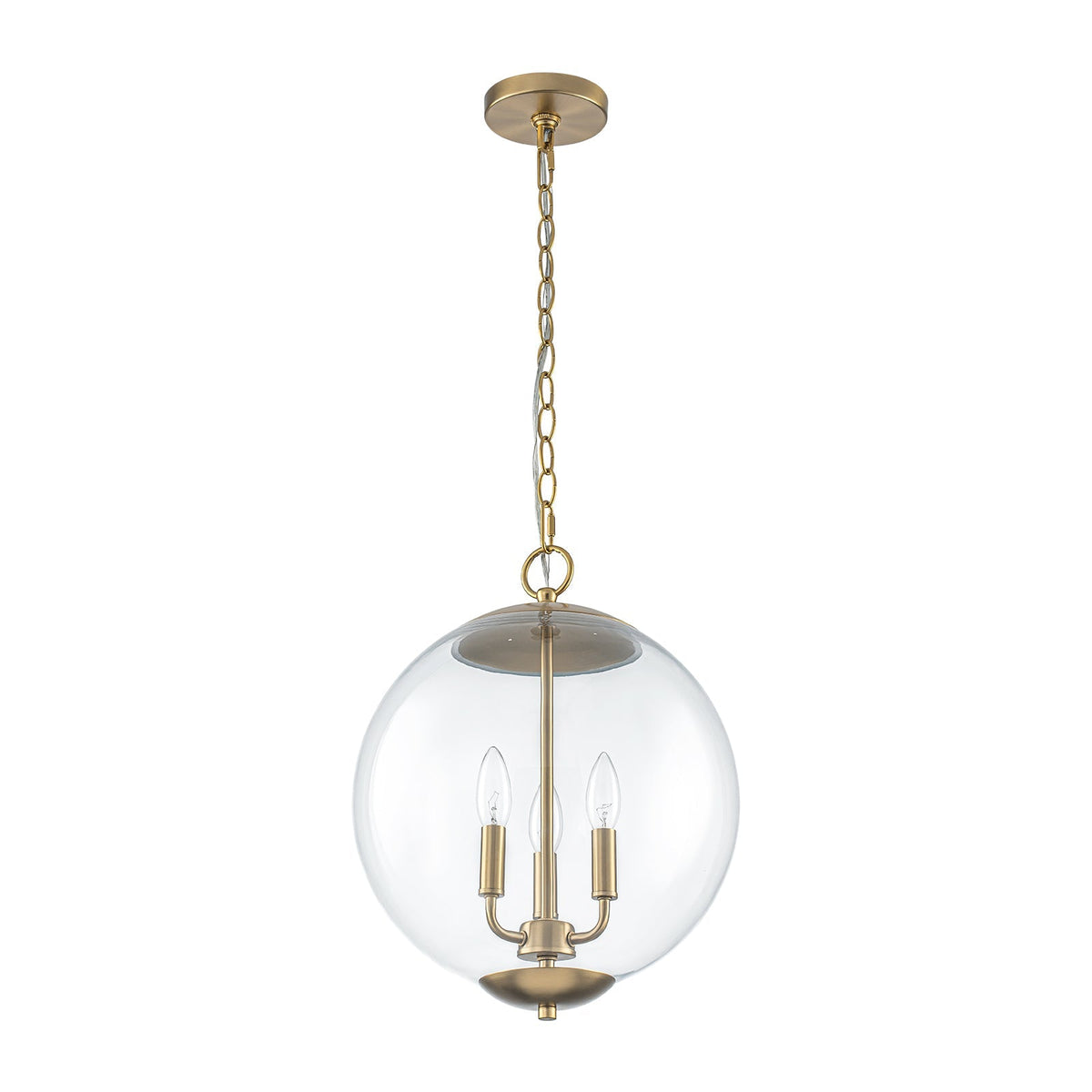 French Brass Candle Style Clear Glass Globe Pendant Light
