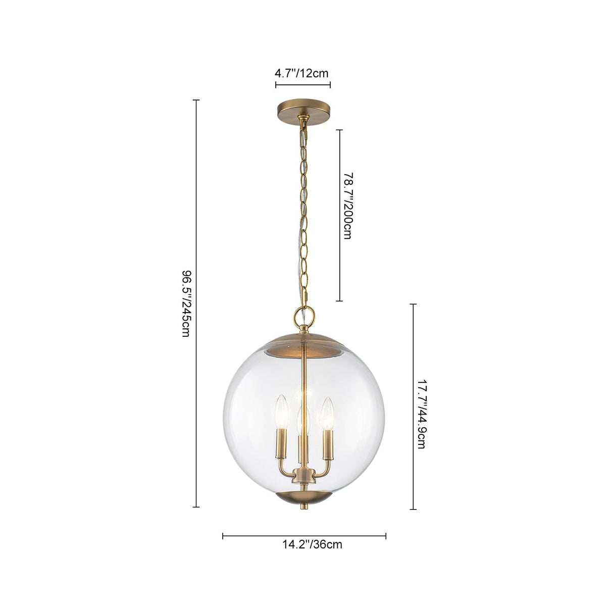 French Brass Candle Style Clear Glass Globe Pendant Light