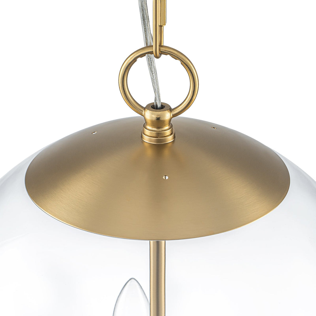 French Brass Candle Style Clear Glass Globe Pendant Light