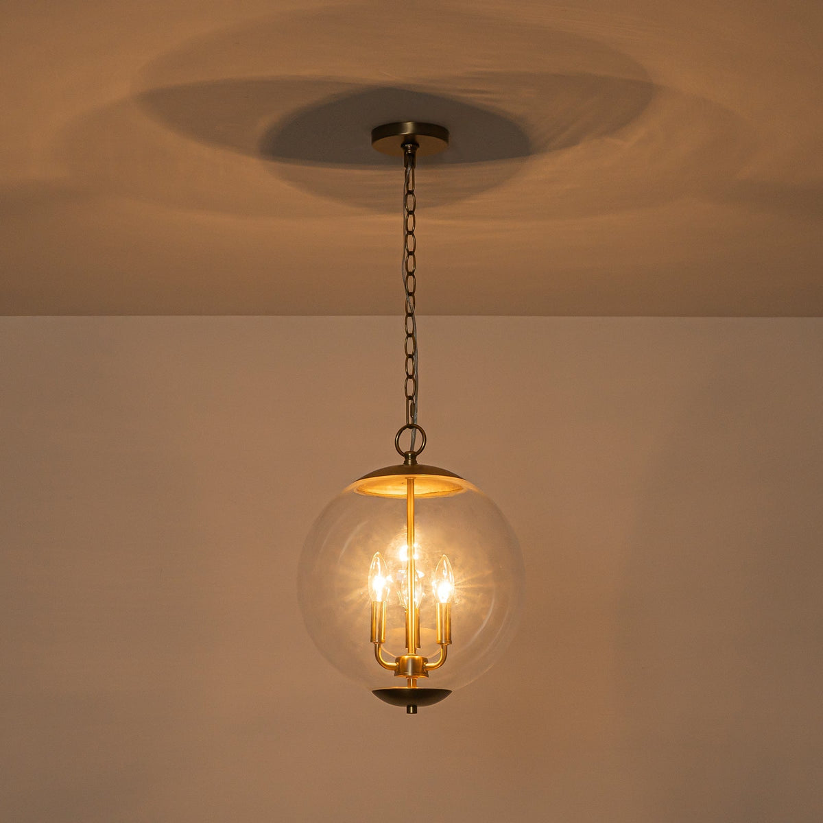 French Brass Candle Style Clear Glass Globe Pendant Light