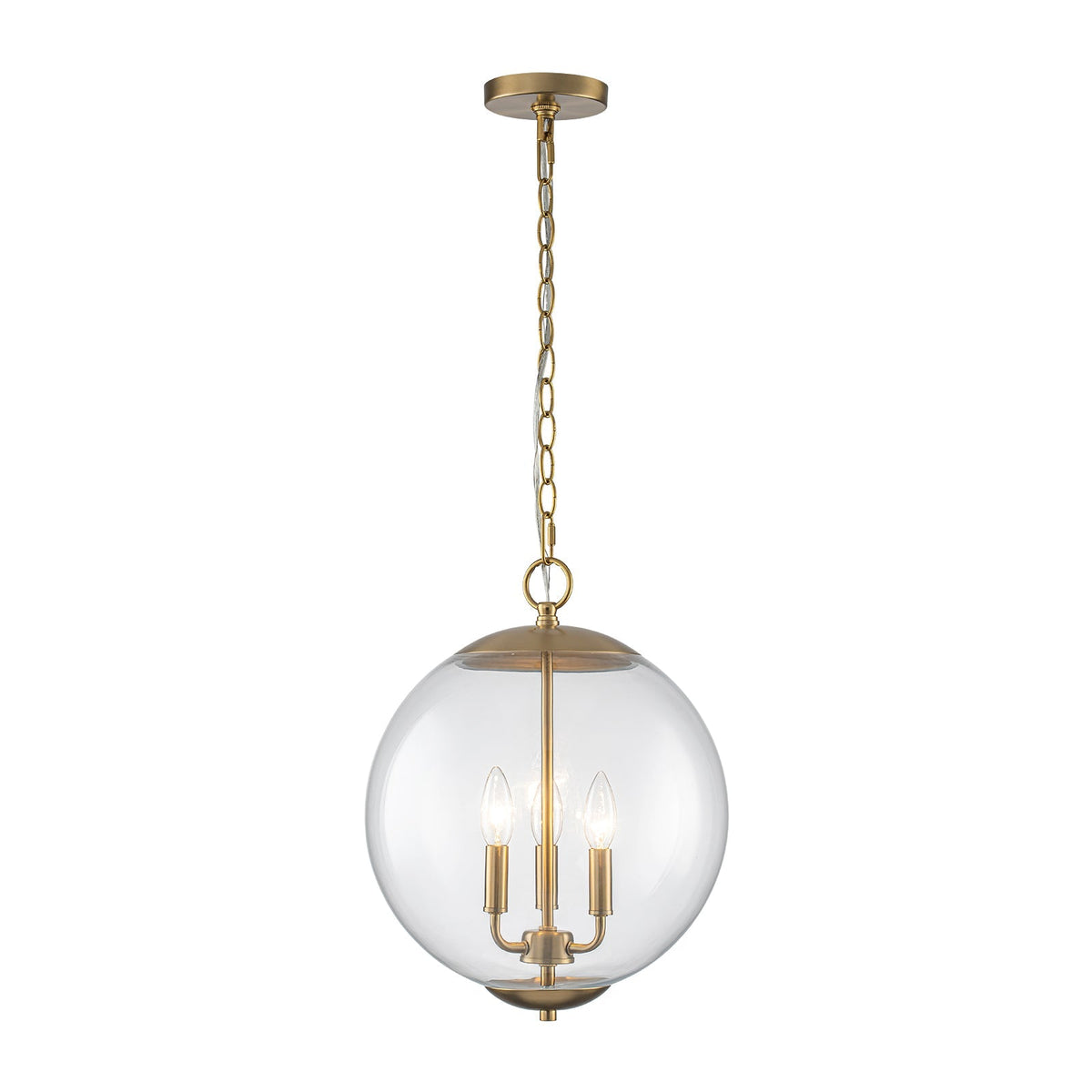 French Brass Candle Style Clear Glass Globe Pendant Light