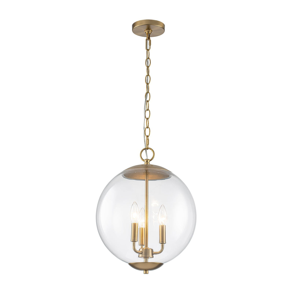 French Brass Candle Style Clear Glass Globe Pendant Light