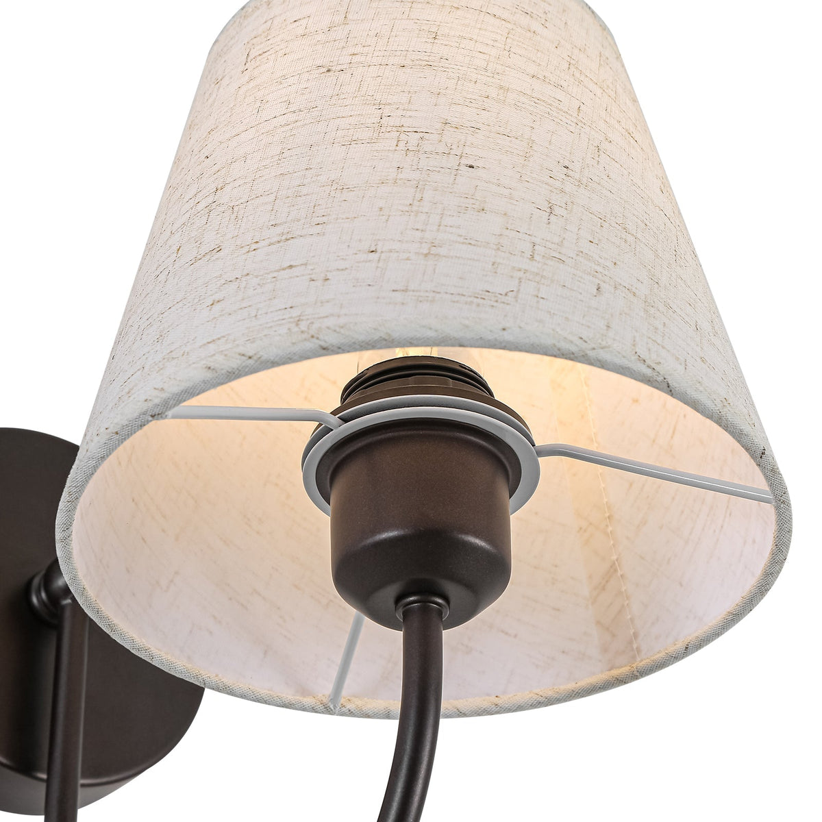 French Country 1-Light Beige Fabric Cone Armed Wall Sconce