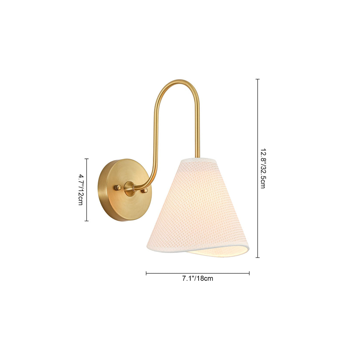 French Country 1-Light Beige Woven Fabric Cone Wall Sconce