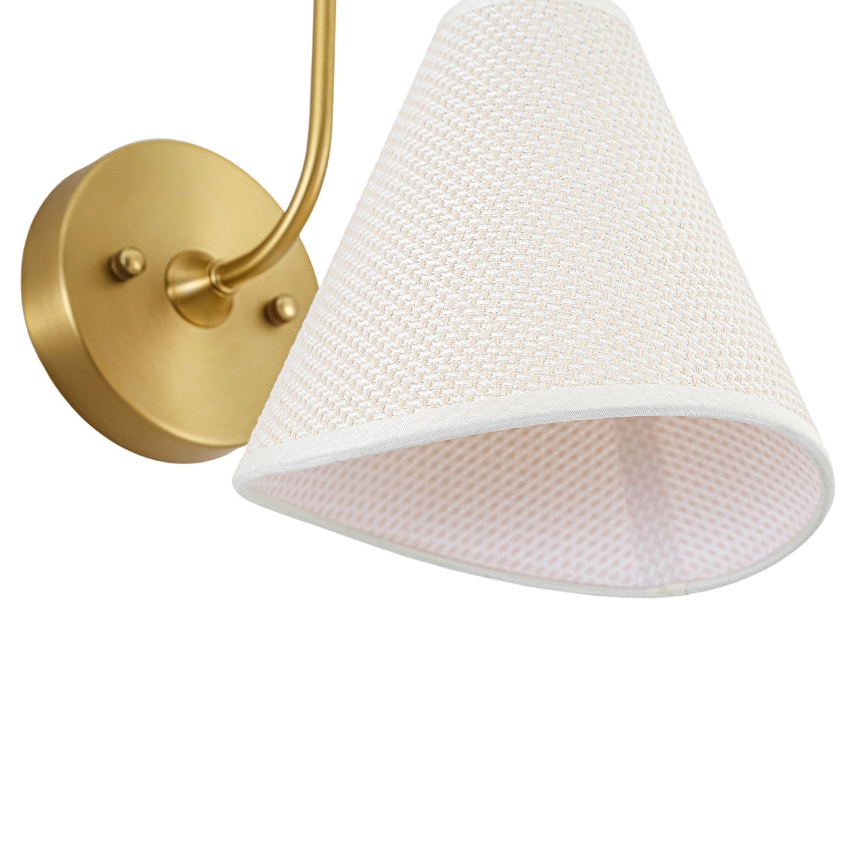 French Country 1-Light Beige Woven Fabric Cone Wall Sconce