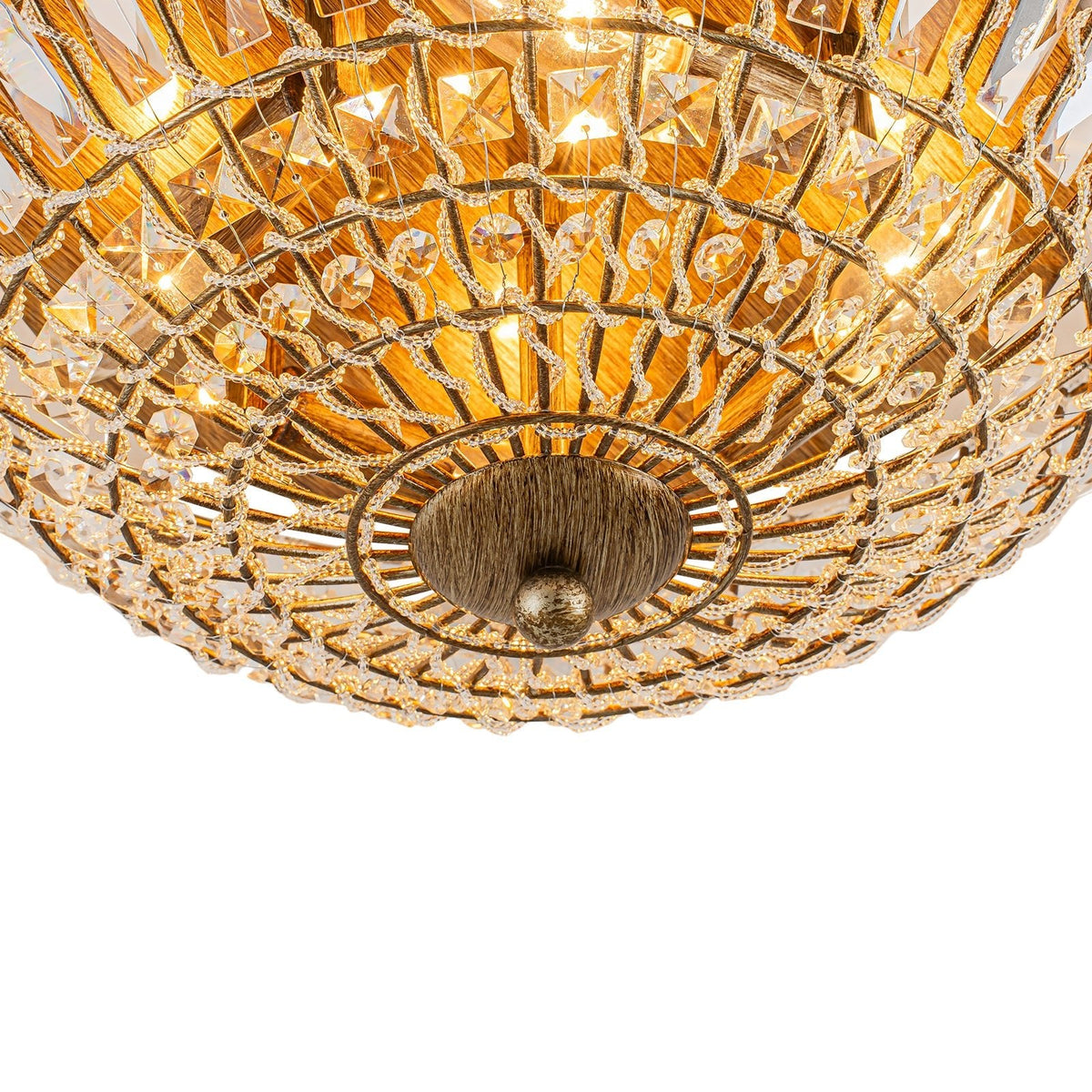 French Country Antique Bronze Round Crystal Cage Flush Mount