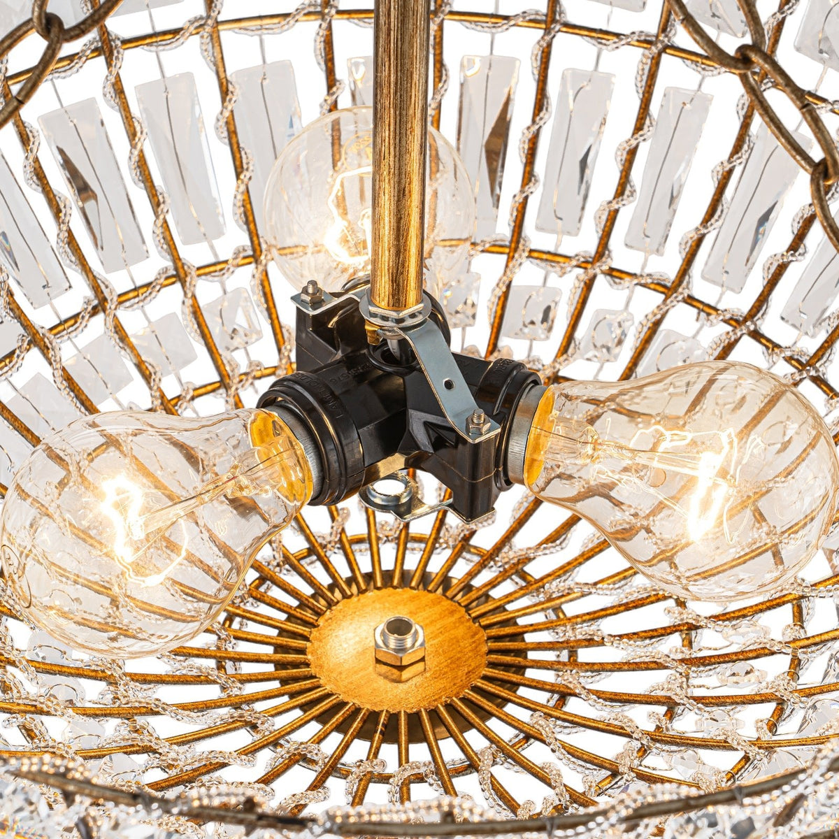 French Country Antique Round Crystal Cage Semi Flush Mount