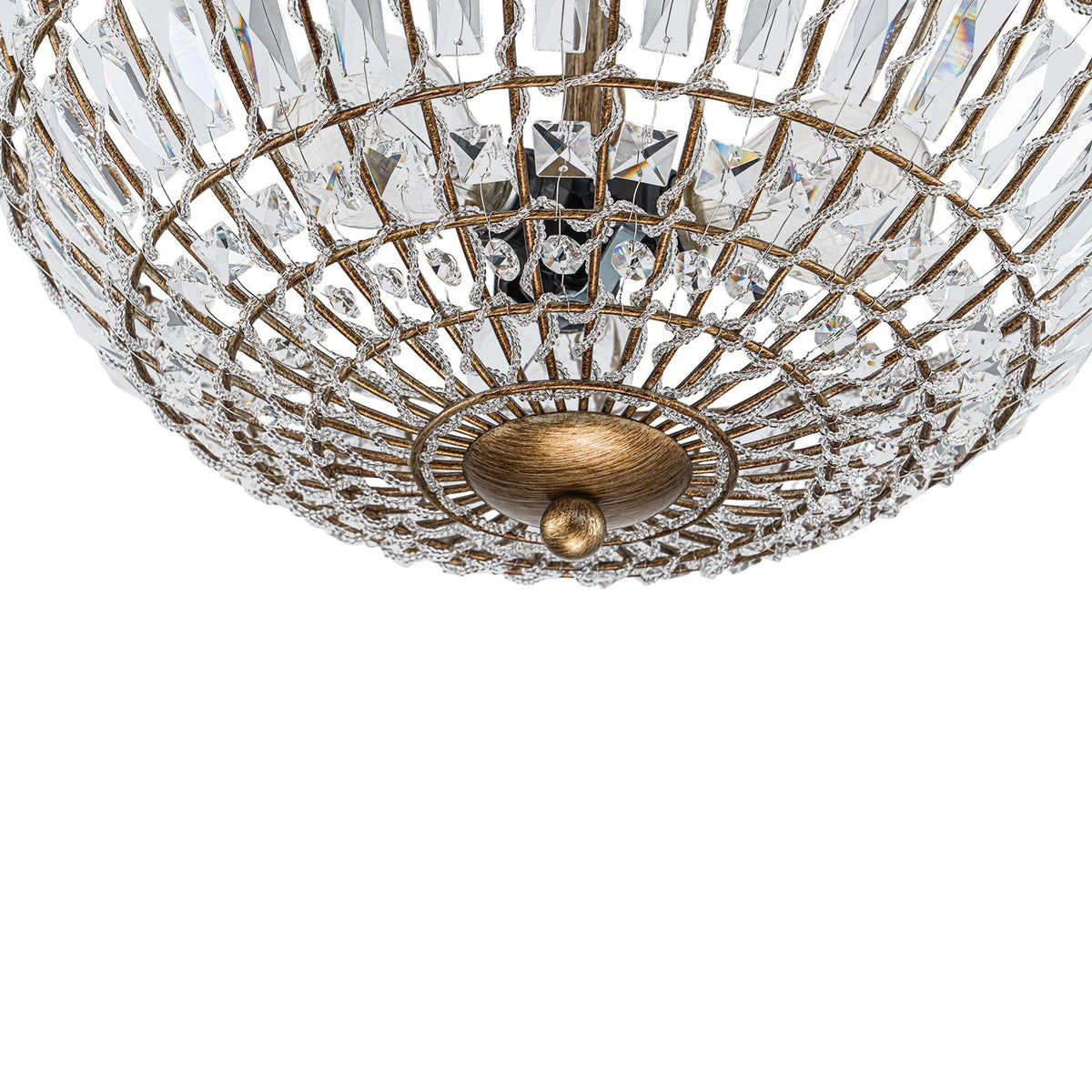 French Country Antique Round Crystal Cage Semi Flush Mount