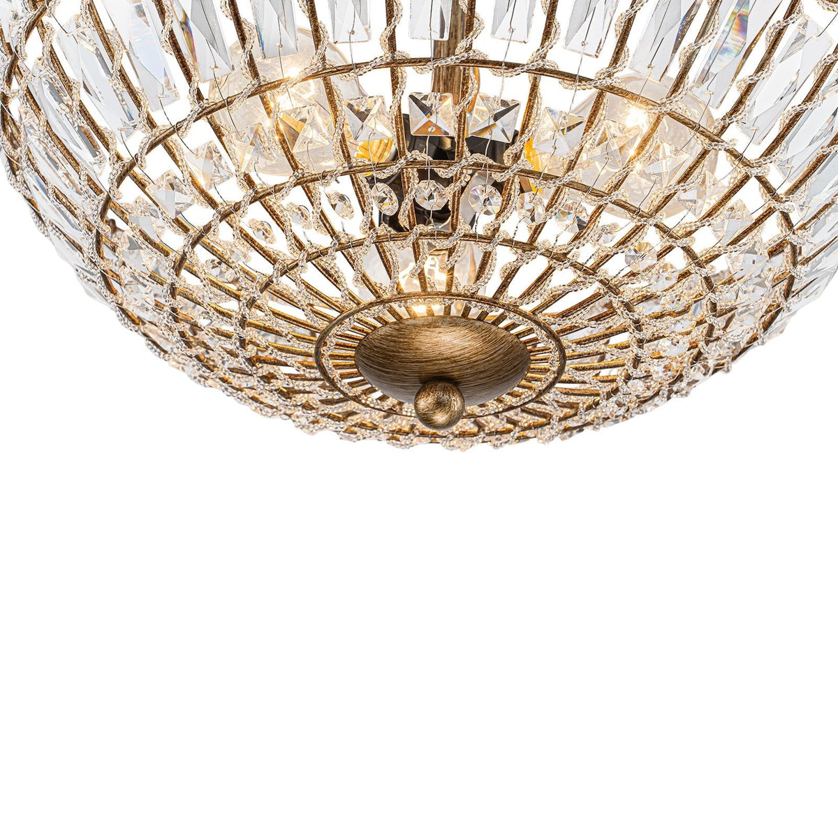 French Country Antique Round Crystal Cage Semi Flush Mount