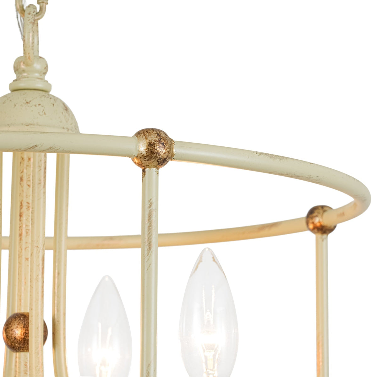 French Country Distressed Beige Metal Drum Candle Cage Pendant