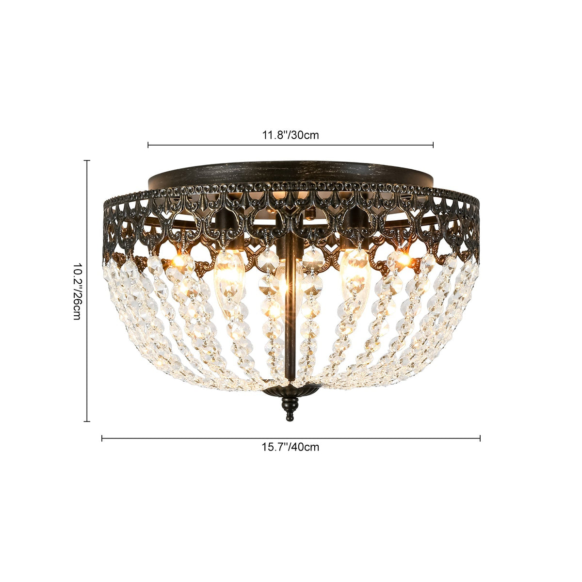 French Country Empire Draped Crystal Cage Semi Flush Mount