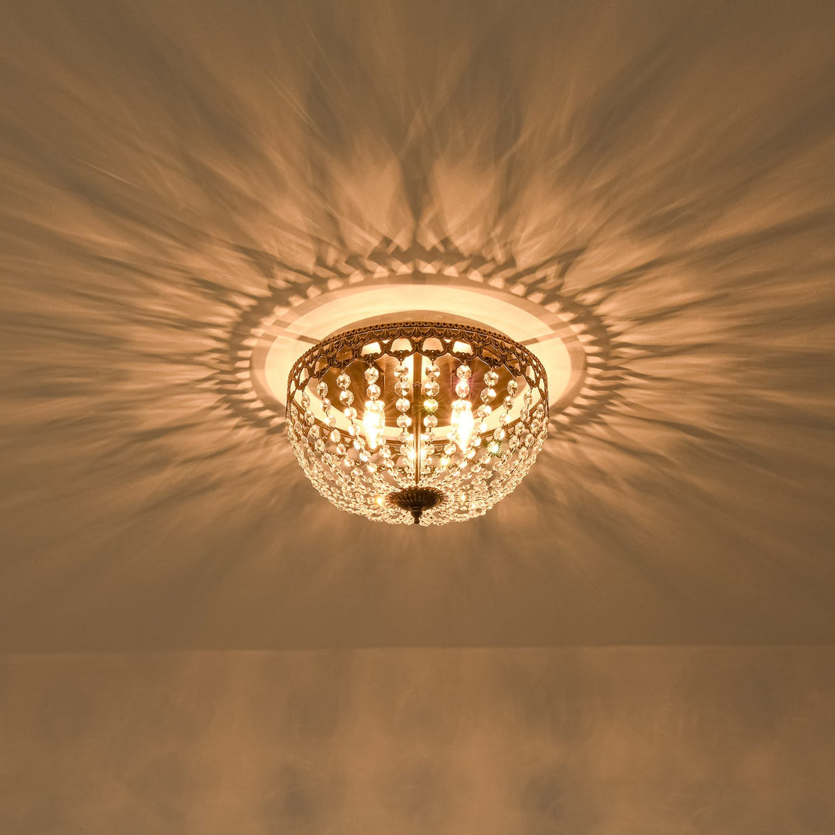 French Country Empire Draped Crystal Cage Semi Flush Mount