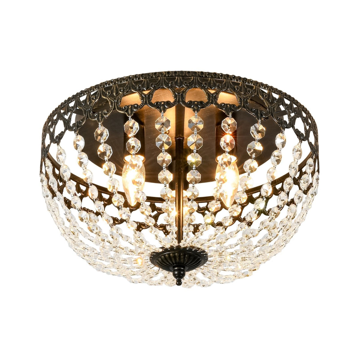 French Country Empire Draped Crystal Cage Semi Flush Mount