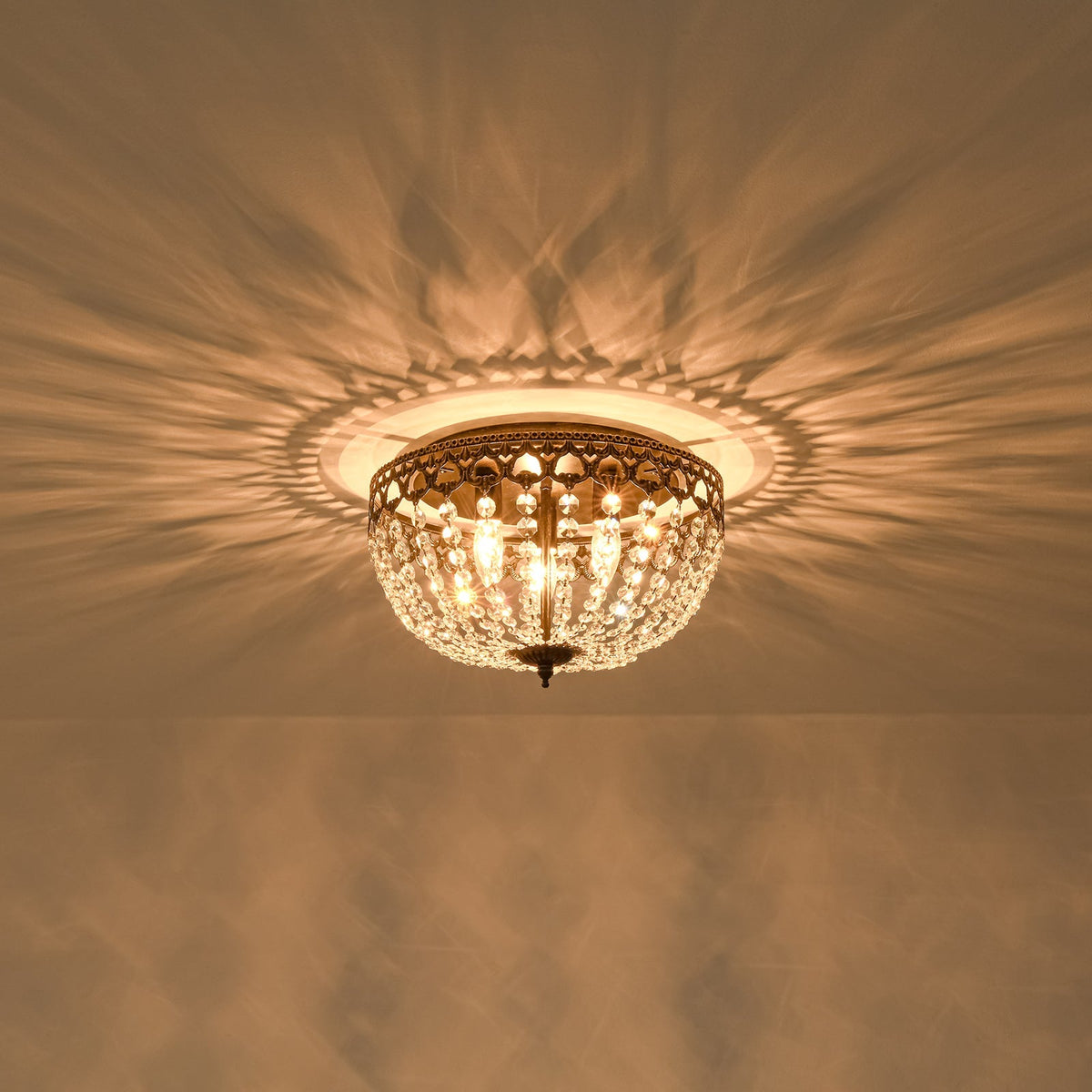 French Country Empire Draped Crystal Cage Semi Flush Mount